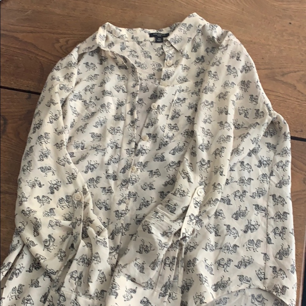 Button up cream and black Ann Taylor blouse